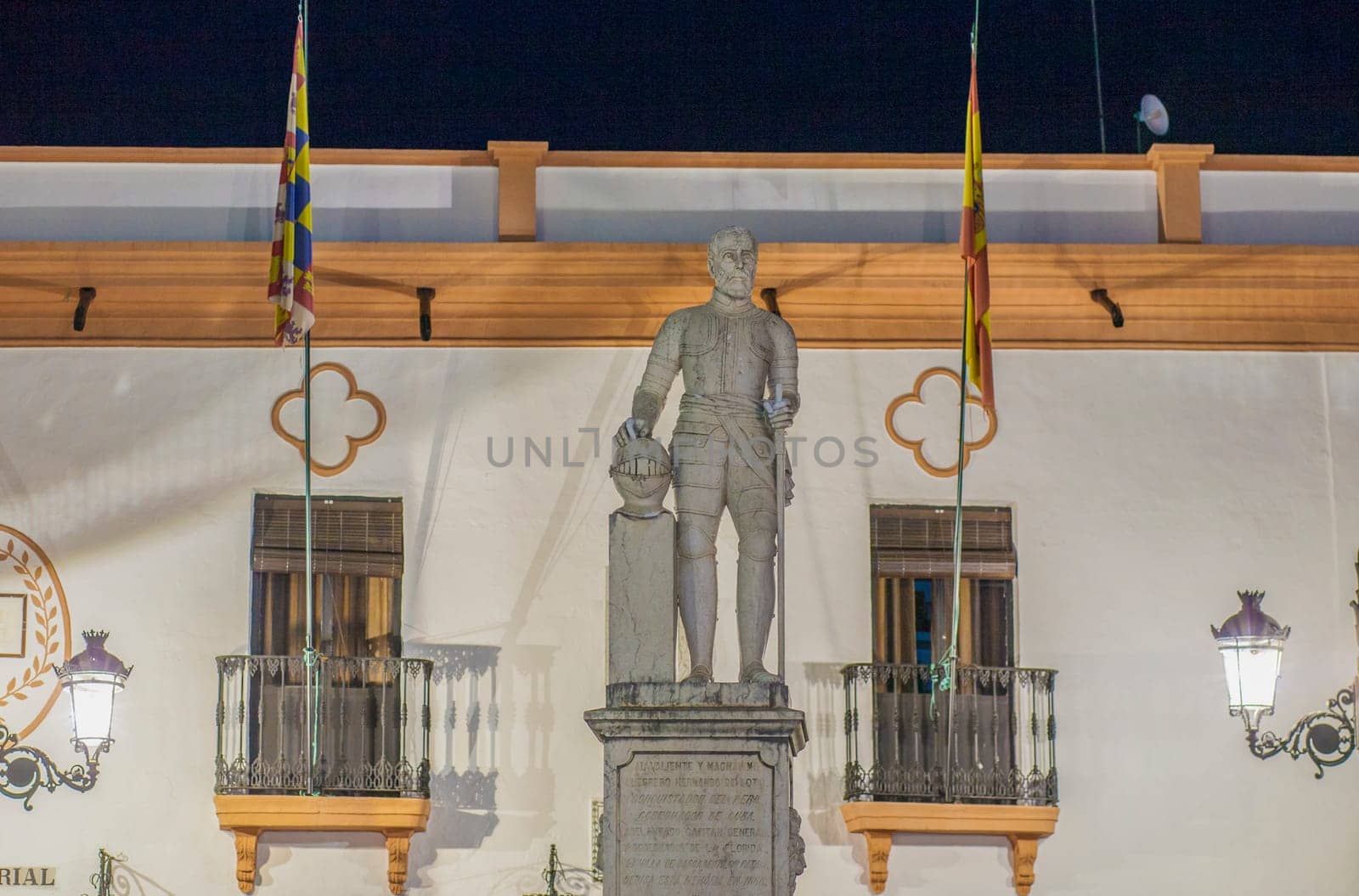 Barcarrota, Spain - oct 14th, 2017: Hernando de Soto statue, Barcarrota, Badajoz, Spain. 16th Century North American explorer