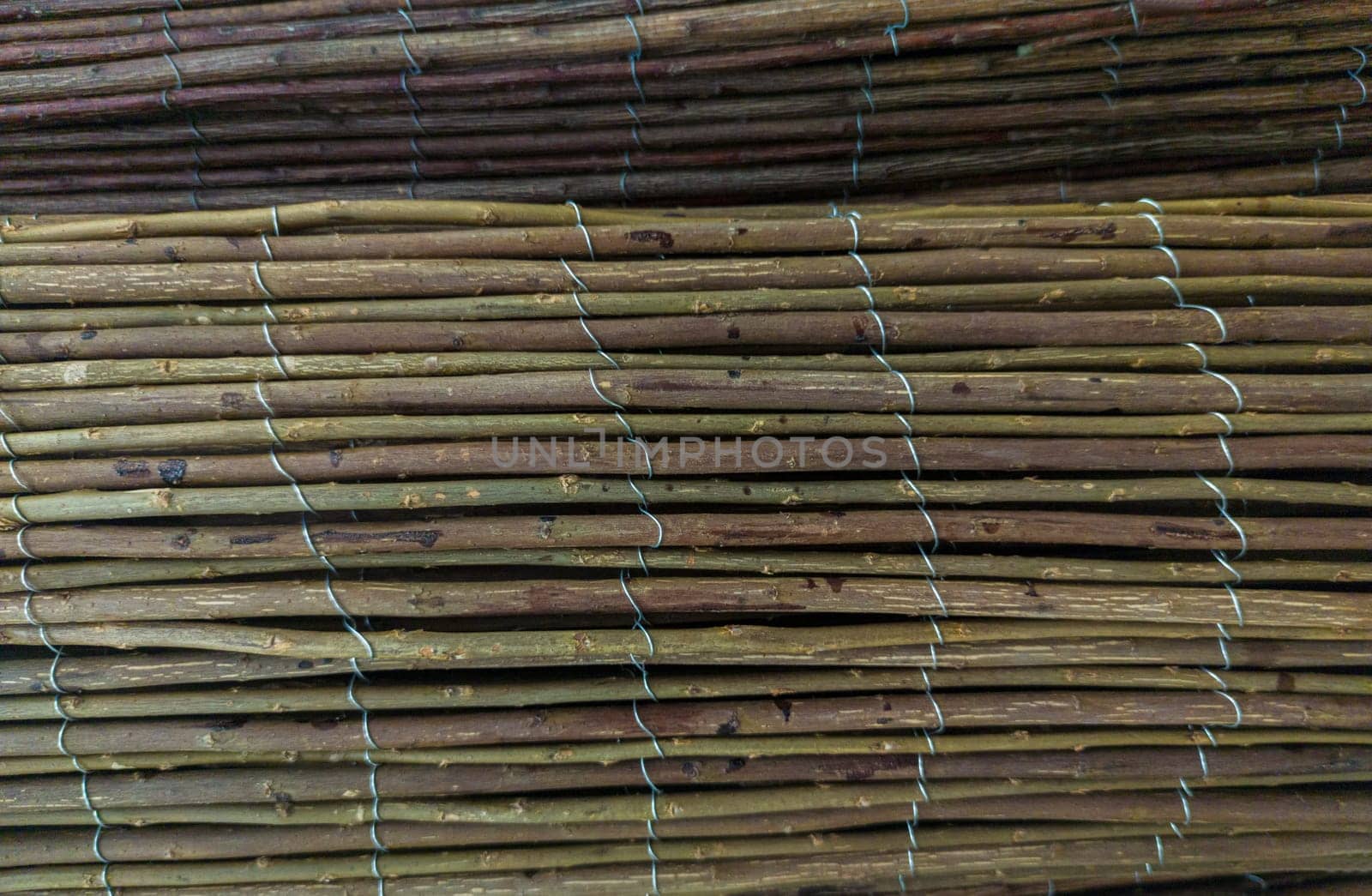 Garden fence rolls built with heather. Selective focus