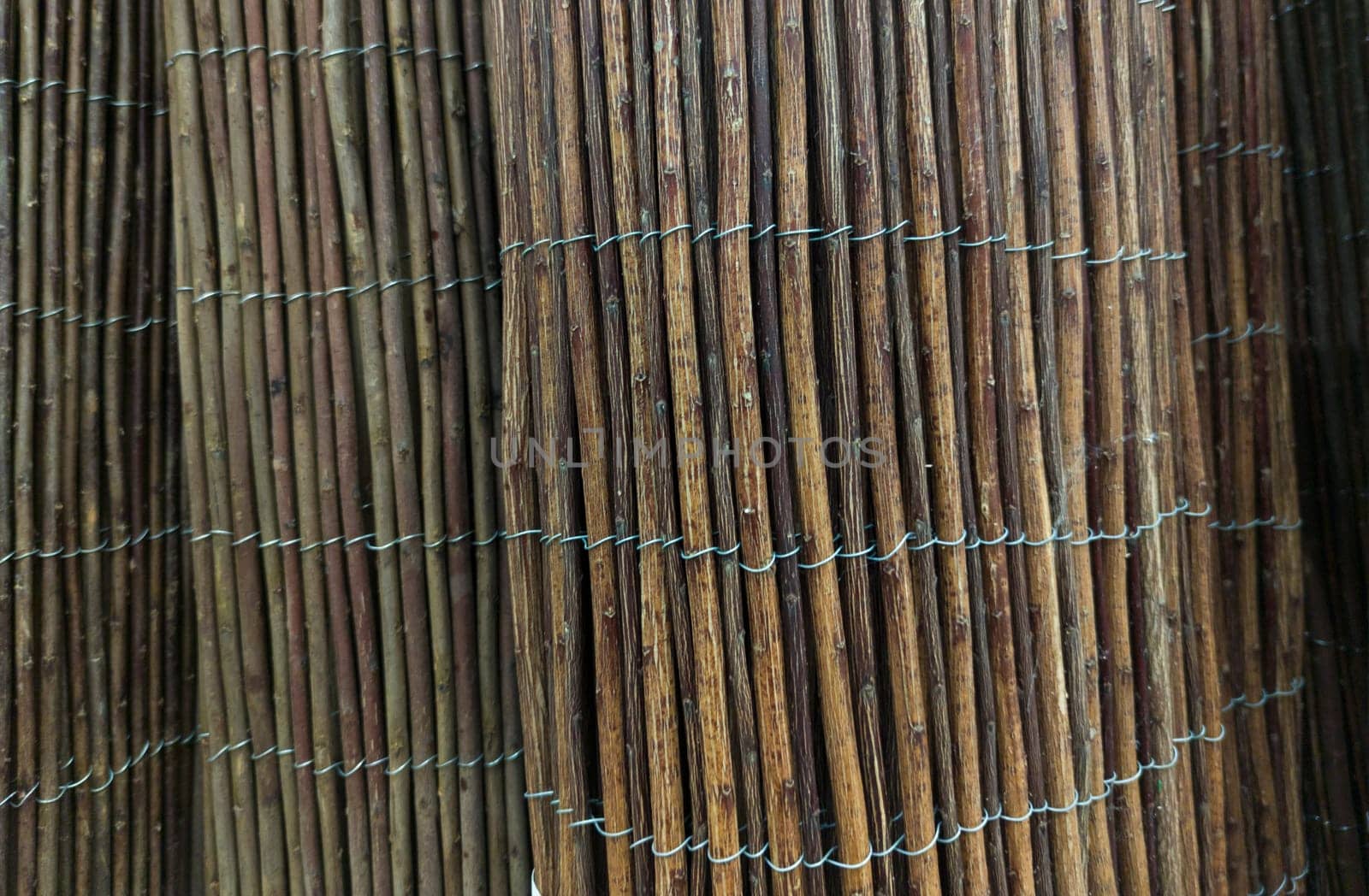 Garden fence rolls built with heather. Selective focus
