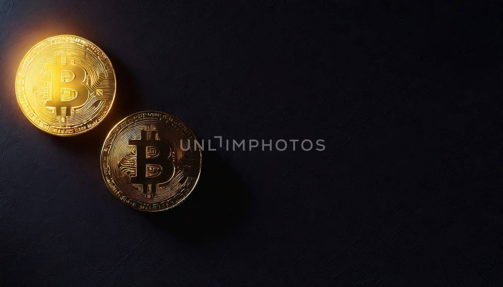 Bitcoin. Cryptocurrency. Golden coin of bitcoin on a dark background. Digital currency. AI generated