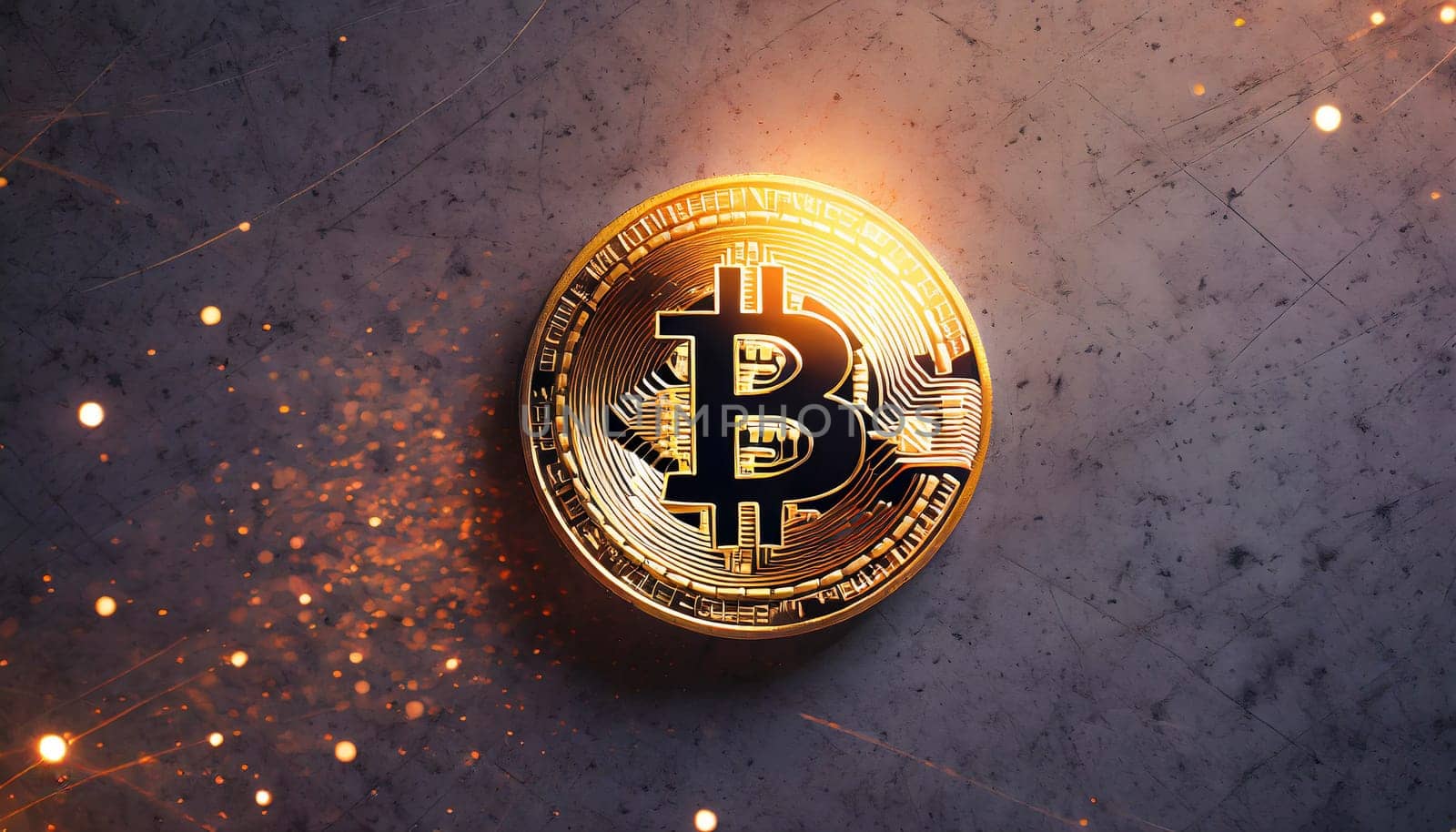 Bitcoin. Cryptocurrency. Golden coin of bitcoin on a dark background. Digital currency. AI generated