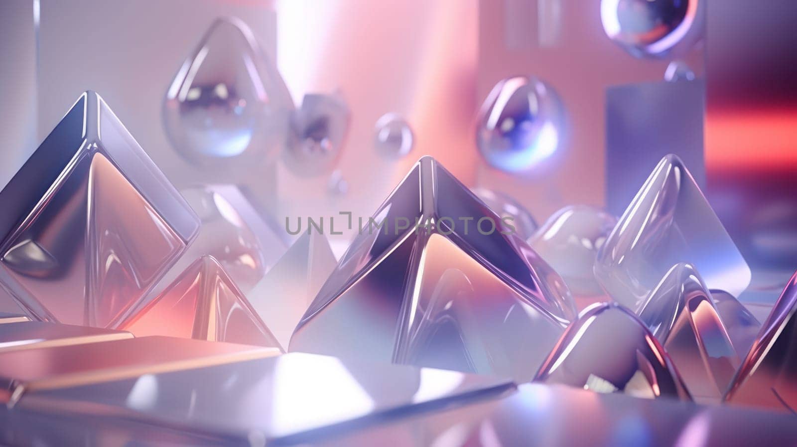 Holographic glass geometric shapes abstract background. Generative AI design