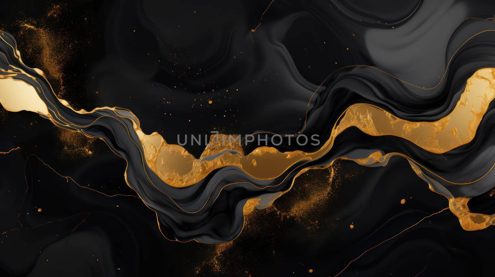 Abstract black golden grunge marble wavy background. Generative AI design