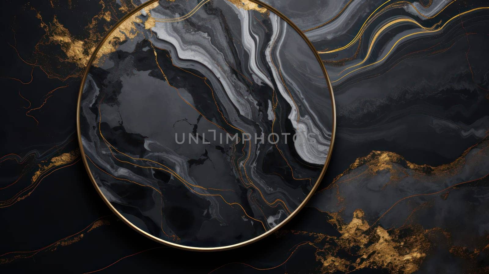 Abstract black golden grunge marble wavy background. Generative AI design