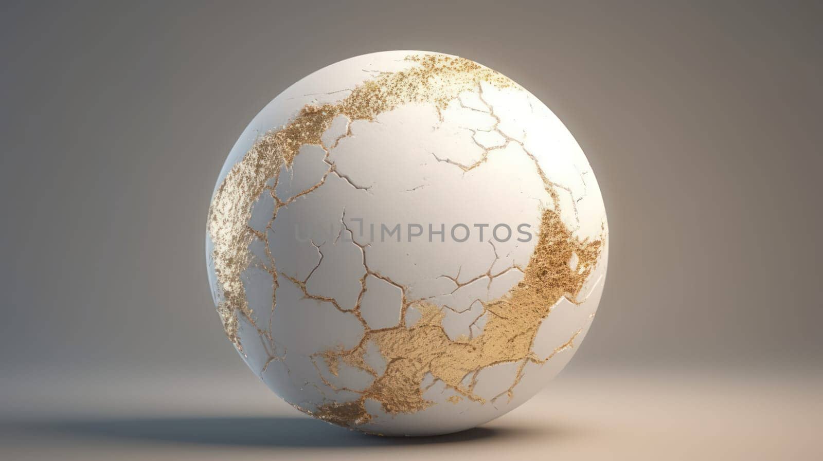 White and golden grunge 3d decorative sphere abstract background. Generative AI design