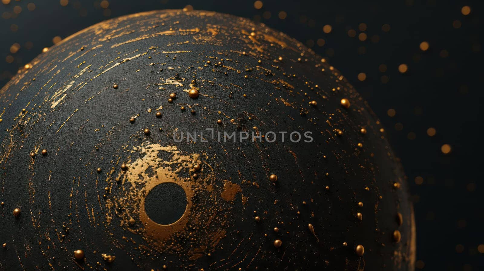 Black and golden grunge decorative circle abstract background. Generative AI design