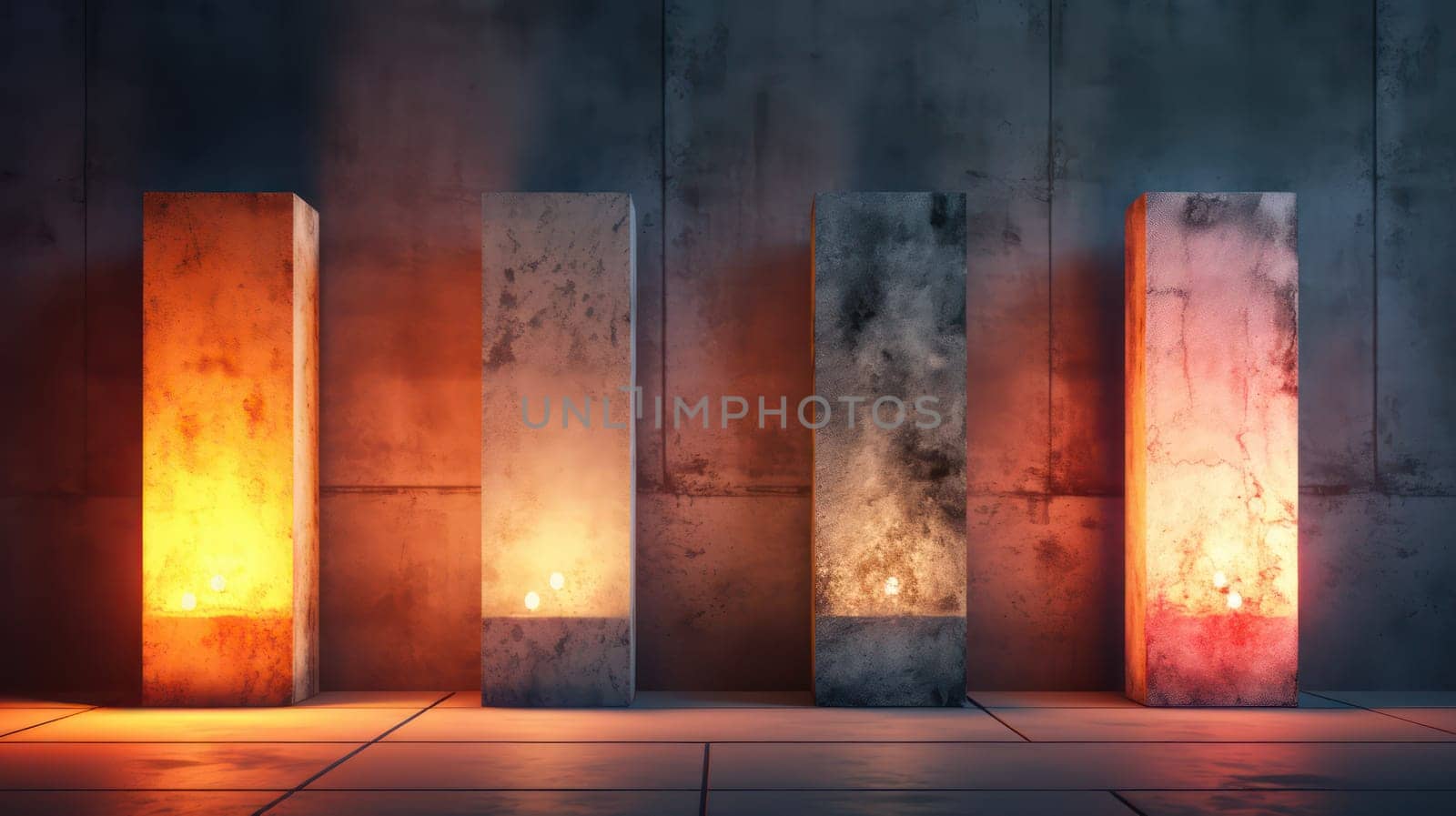 Luminous glow grunge concrete wall texture abstract background. Generative AI design