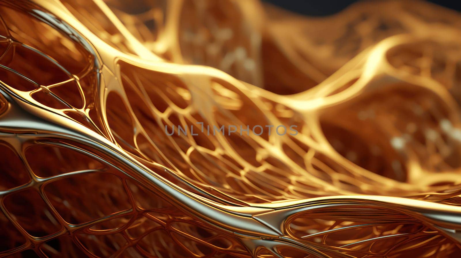 Liquid wavy golden pattern abstract background. Generative AI design