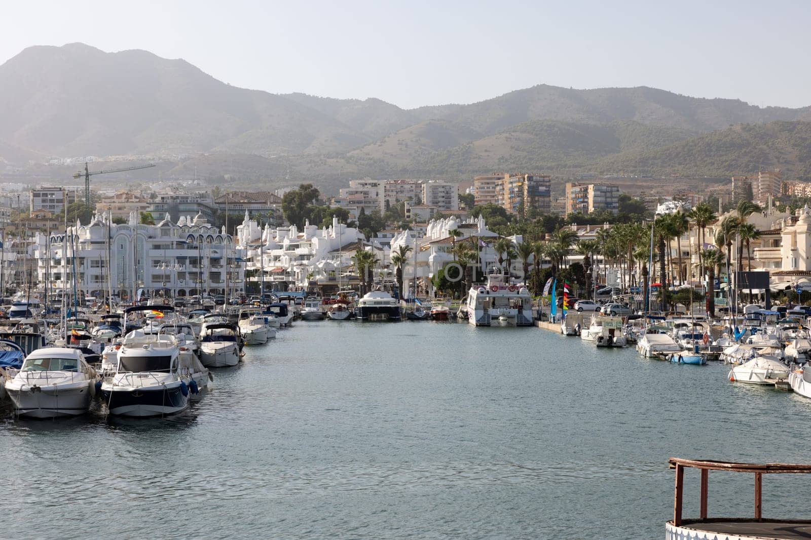 Benalmadena, Spain - September 15, 2023: Boats and yachts moored at Puerto Marina in Benalmadena, Costa del Sol Malaga, Spain. This marina has berths for 1100 boat