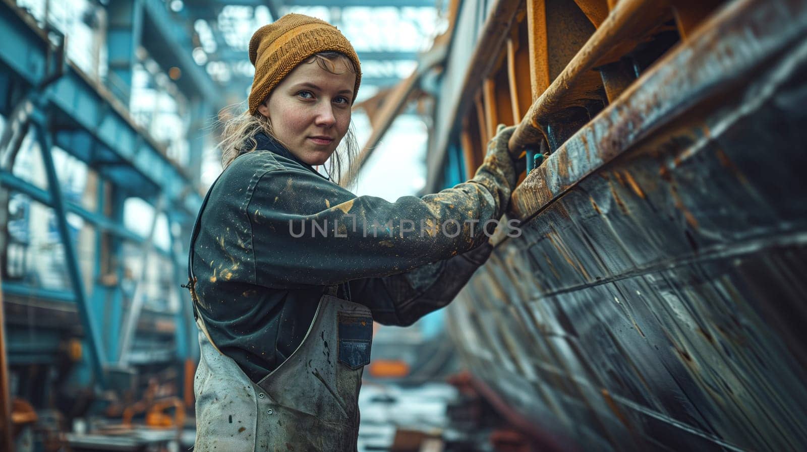 shipyard woman worker portrait. generated by ai