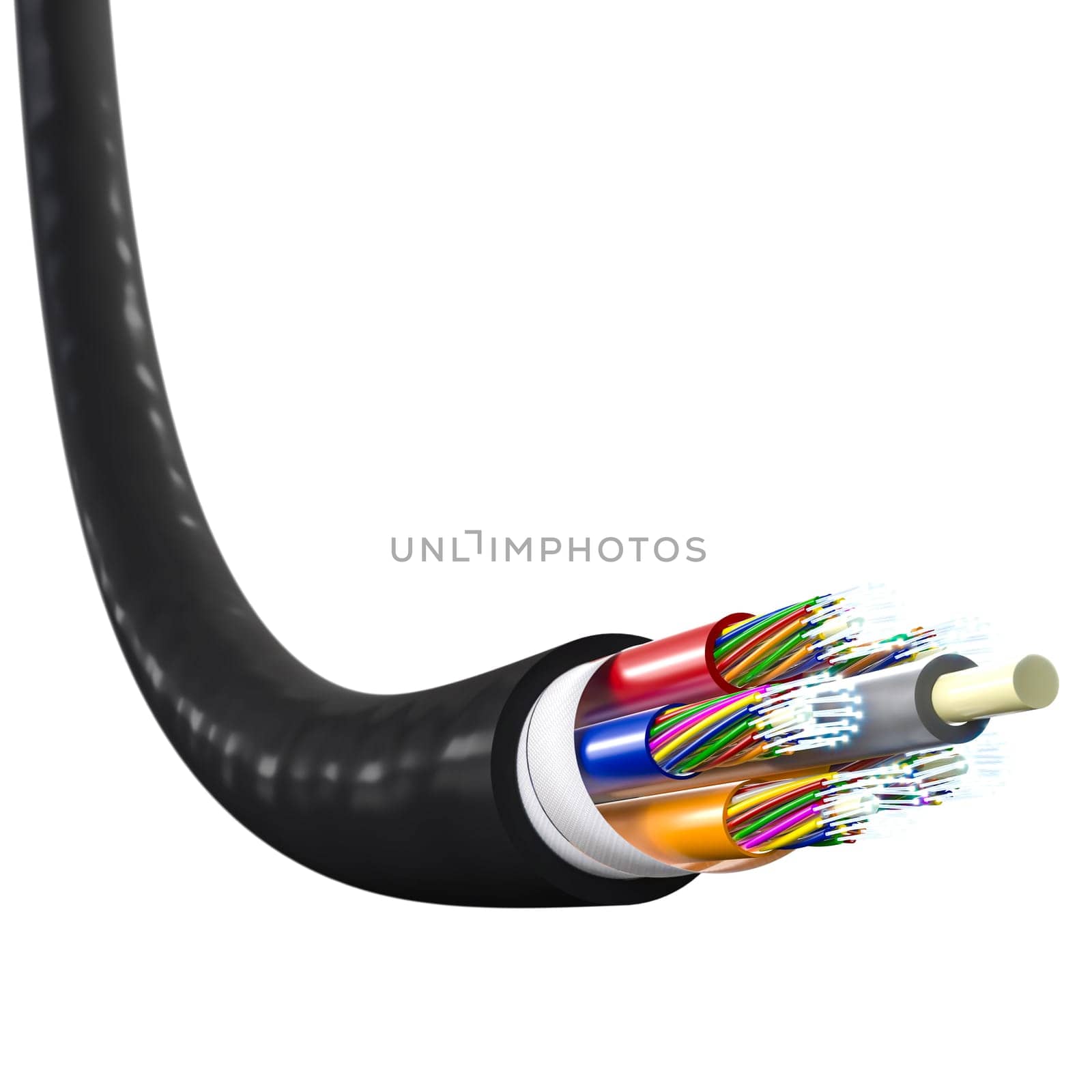 black optical fibre cable isolated on white. 3d render