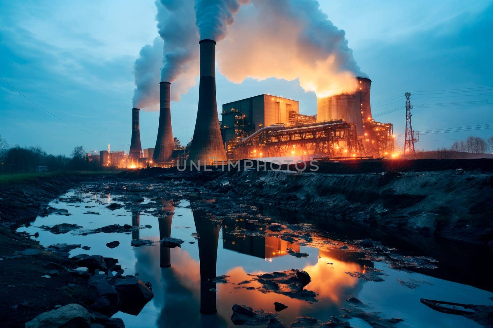 Cooling towers of electrical power plant. AI generated