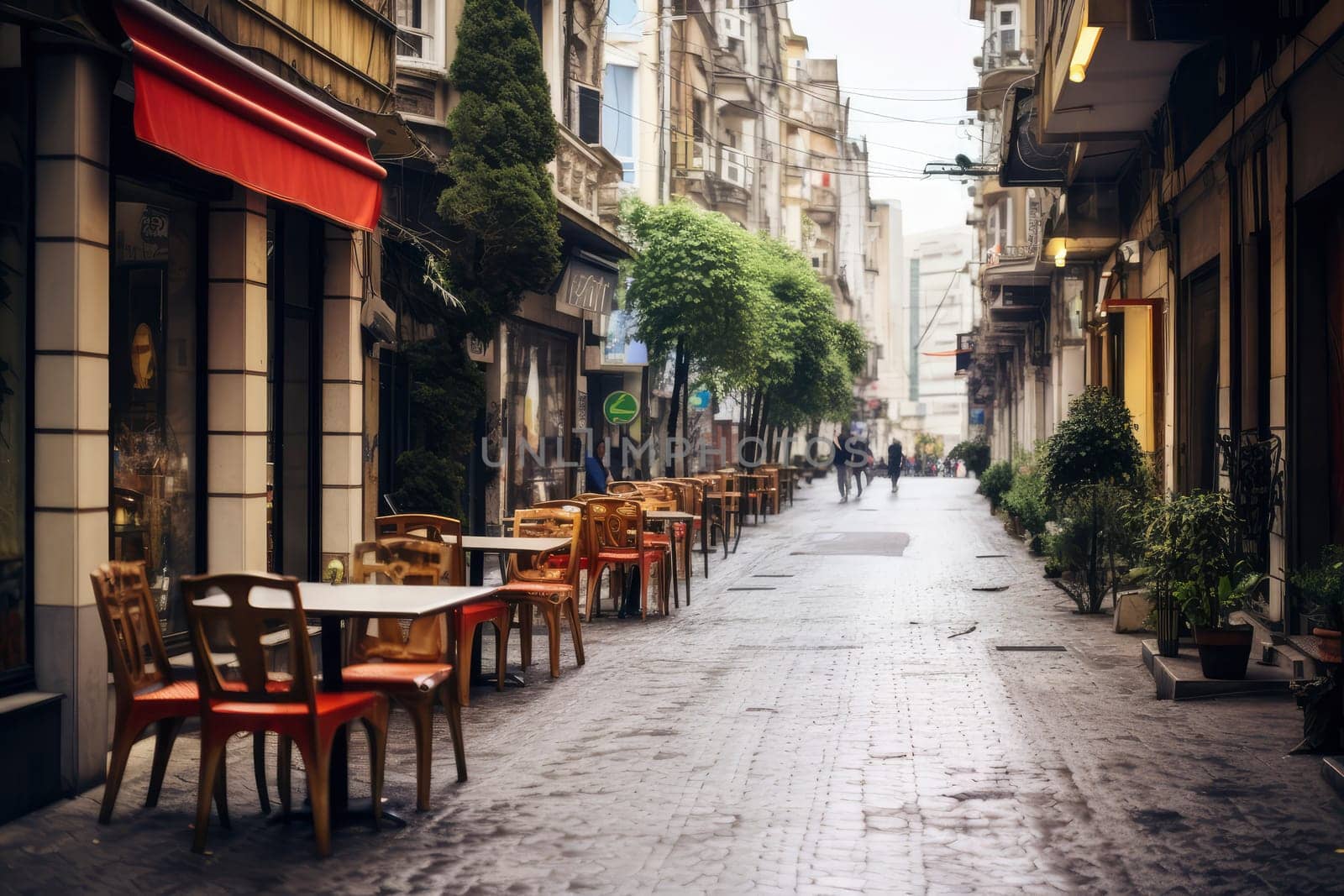 European Street Scene with Outdoor Cafe. High quality photo