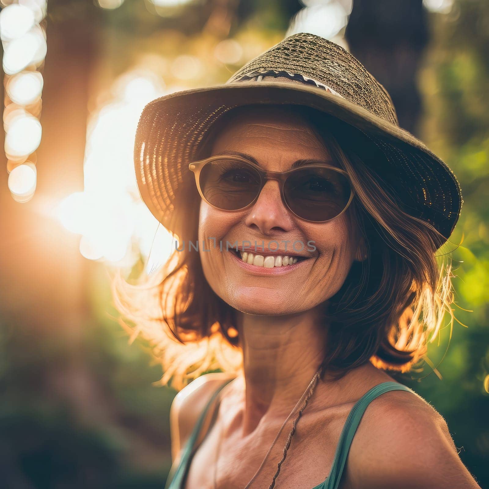 Portrait of a happy middle-aged woman outside in nature
