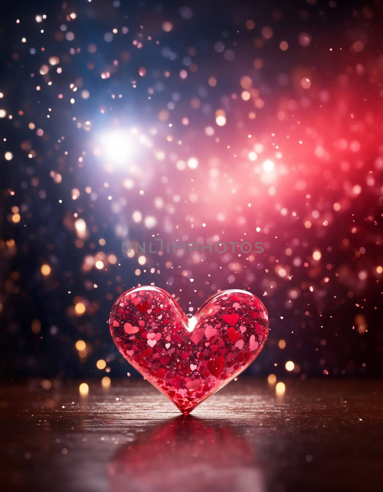 Valentine's day with big red shiny heart on a blurred background with bokeh effect