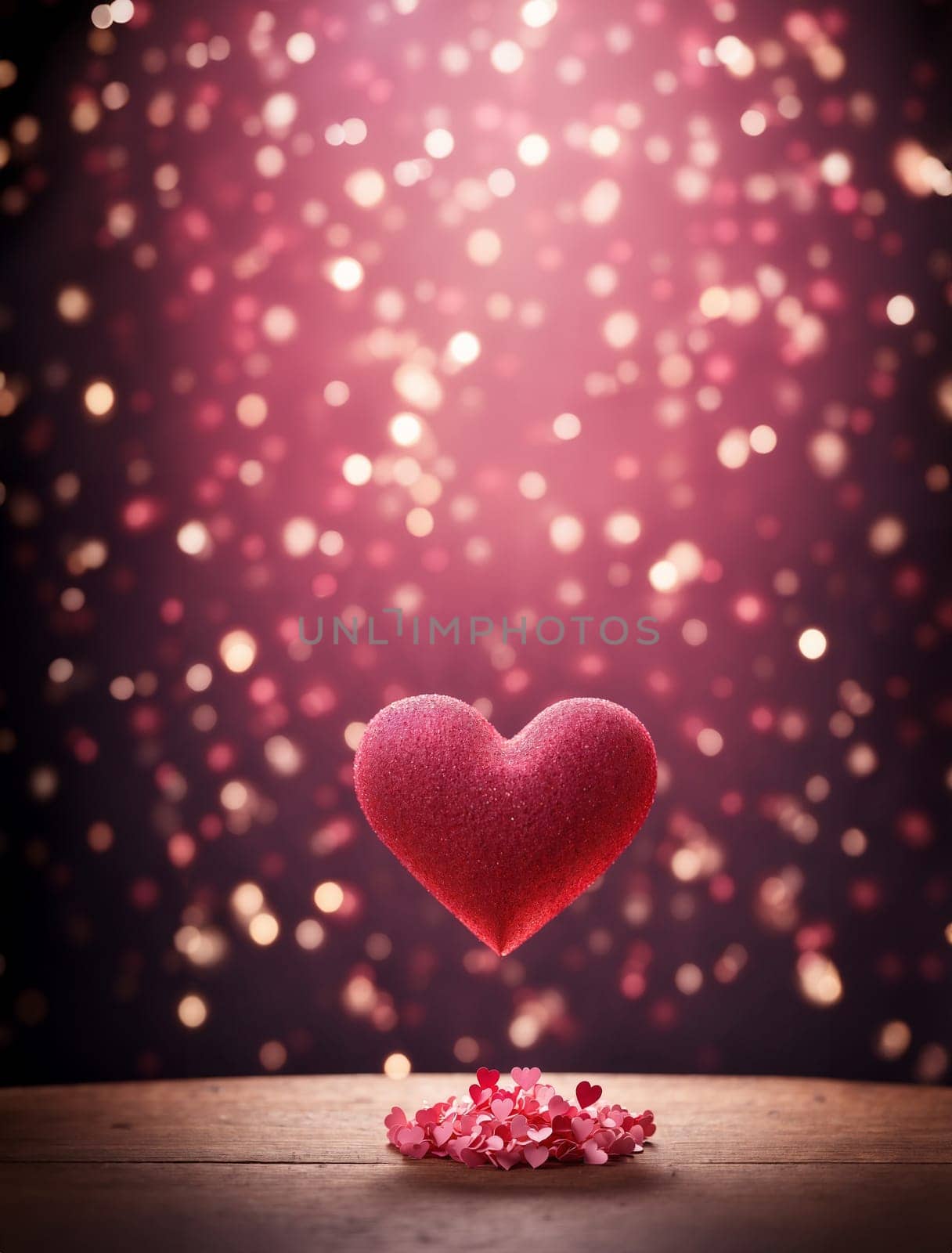 Valentine's day with big red shiny heart on a blurred background with bokeh effect