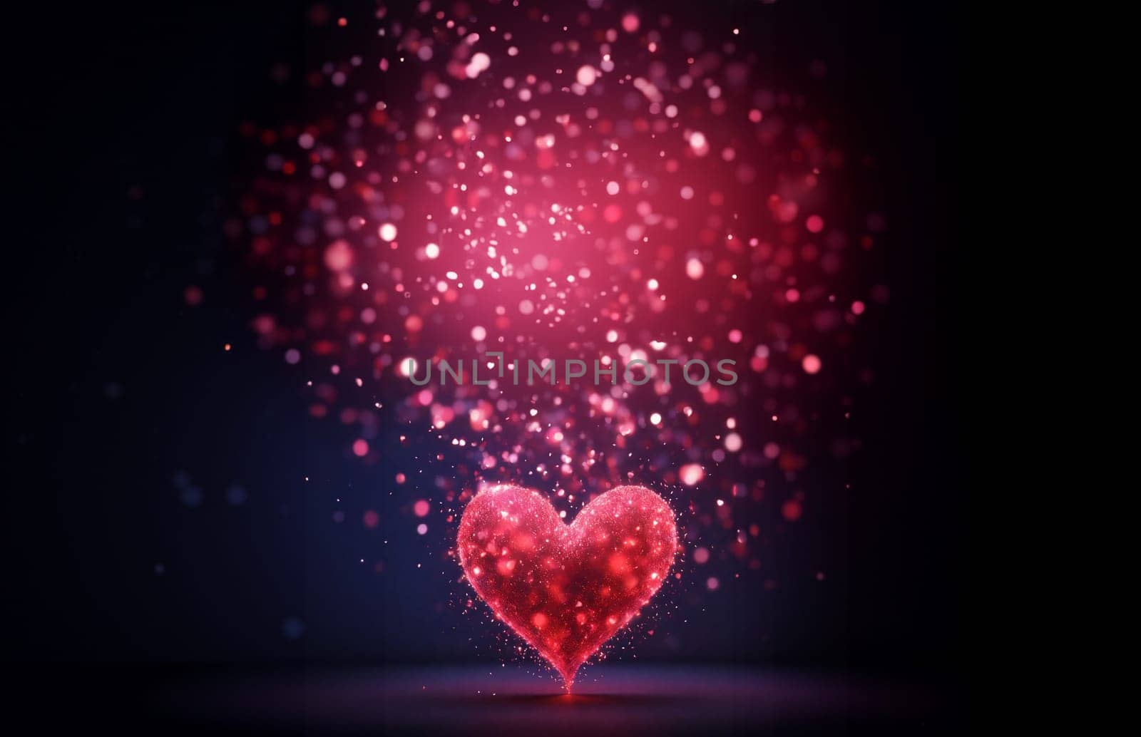 Valentine's day with big red shiny heart on a blurred background with bokeh effect