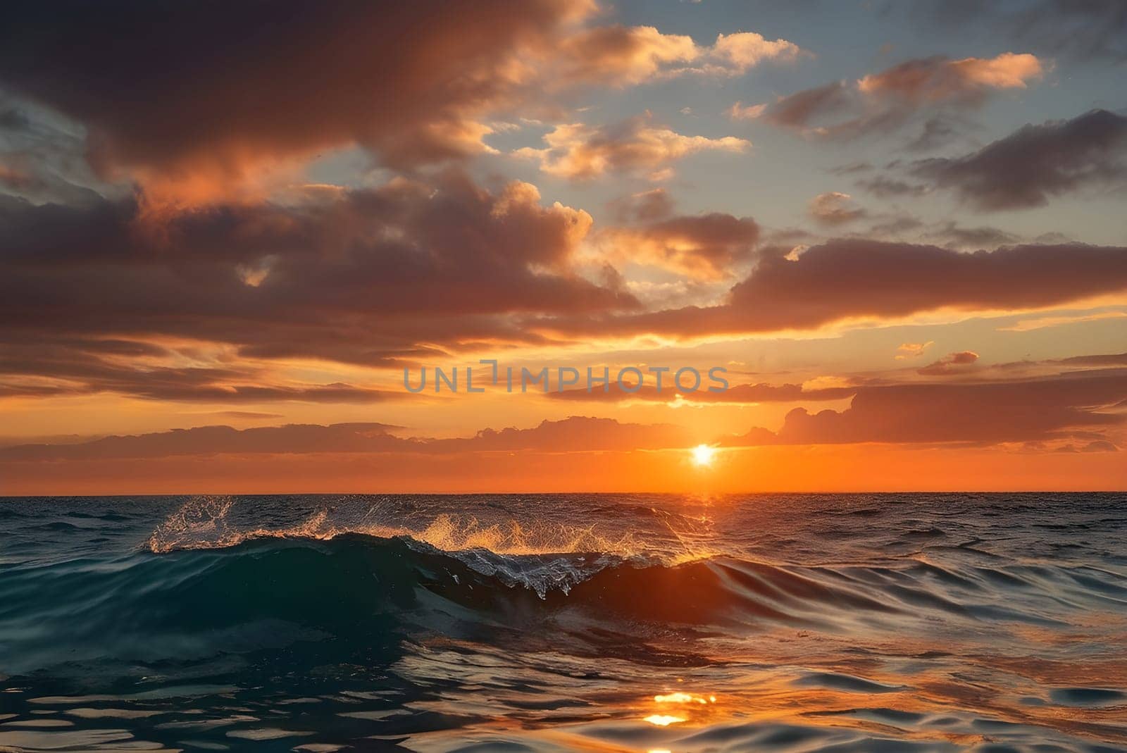 Beautiful sea waves in sunset