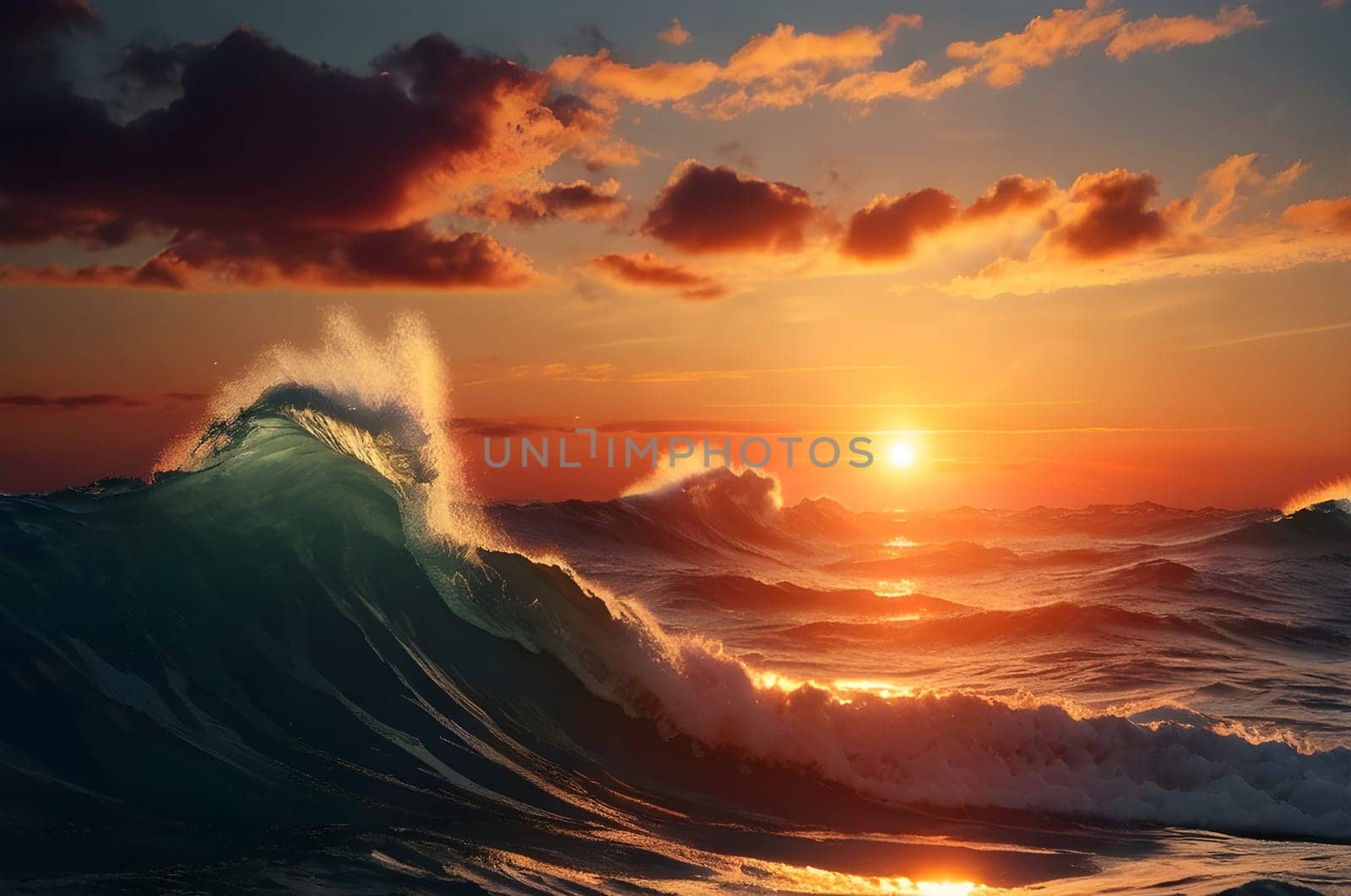 Beautiful sea waves in sunset