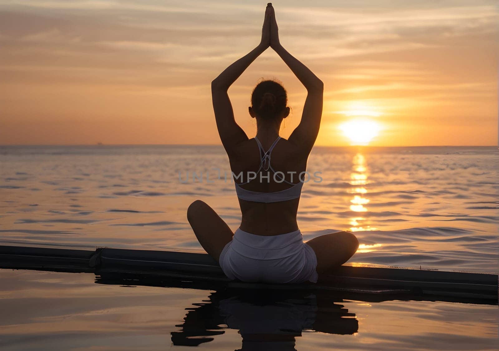 Woman naking yoga at the beach