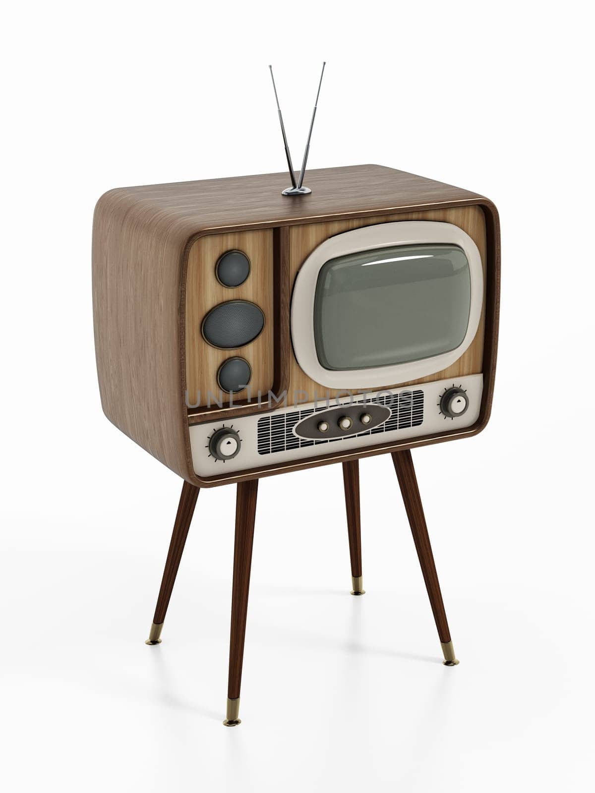 Old analogue television isolated on white background. 3D illustration.
