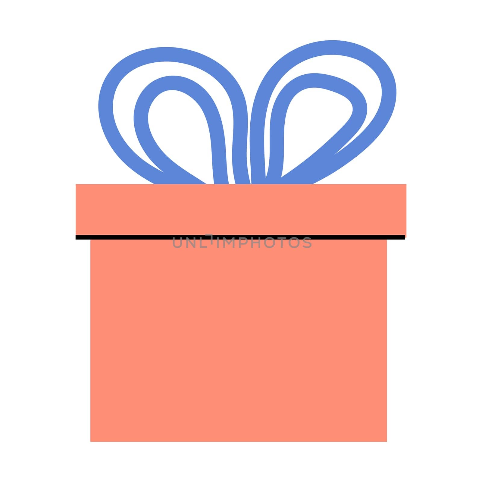 pink box isolated icon with yellow bow. Vector illustration suitable for celebration banner, anniversary design, greeting card. Hand drawn style. Above view.