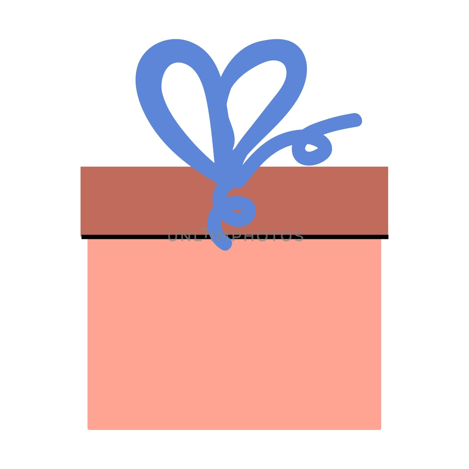 pink box isolated icon with blue bow. Vector illustration suitable for celebration banner, anniversary design, greeting card. Hand drawn style.