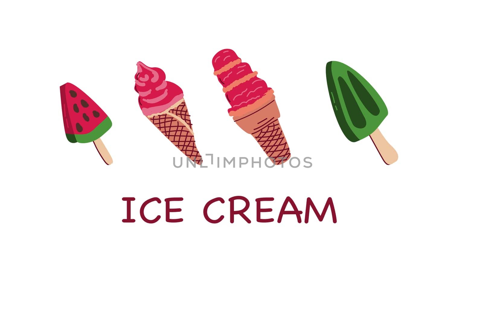 banner with different classic ice cream and gelato. Vector illustration isolated. Can used for greeting card, poster, banner, wallpapers.