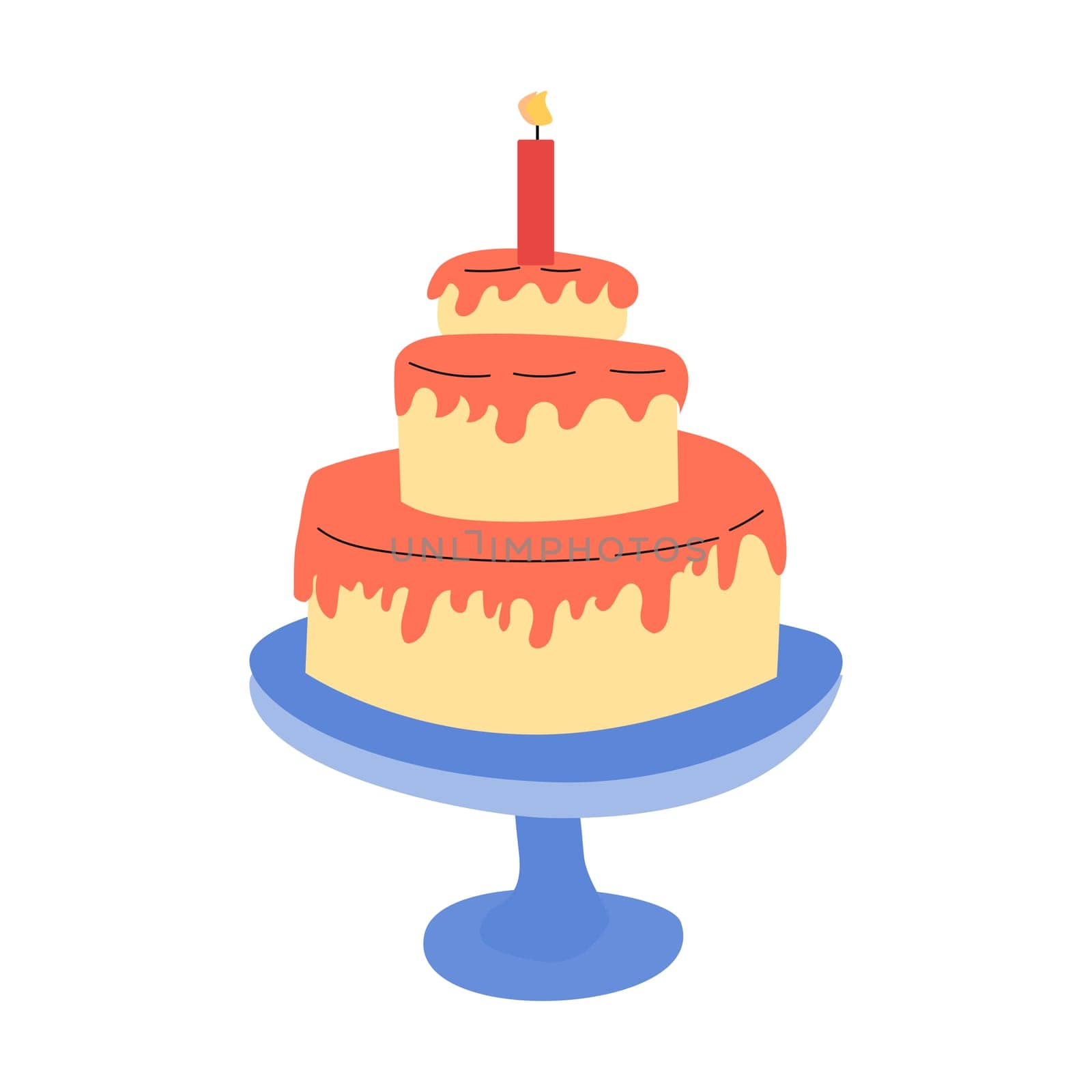 Hand drawn cartoon cake with ganache. Vector illustration isolated. Can used for greeting card, banner, label.