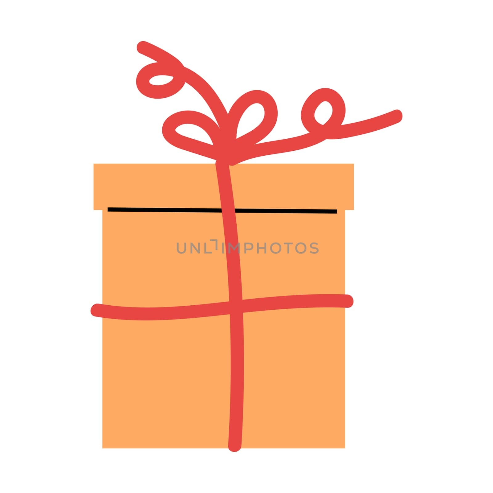 peach color anniversary box with red bow. Vector illustration can use for celebration design, banner, greeting card, label, poster. Hand drawn style.