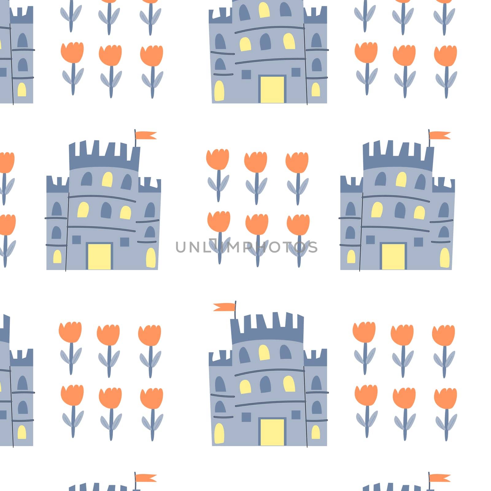 fairy castle and flower geometry pattern. Vector illustration can used for textile, cover design, wrapping paper.