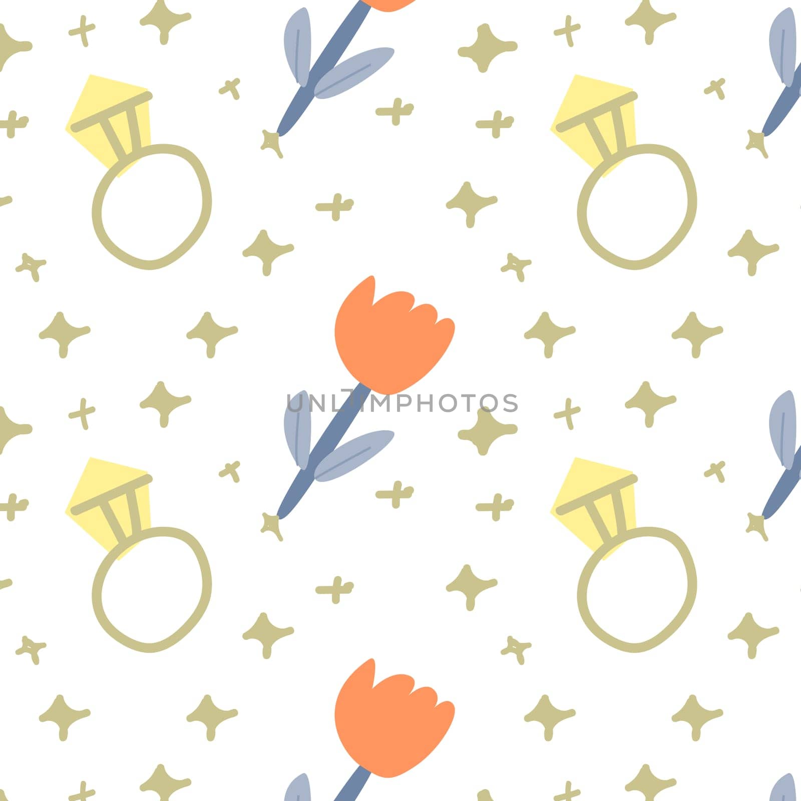 seamless girl background with ring, star and flower. Vector illustration isolated.