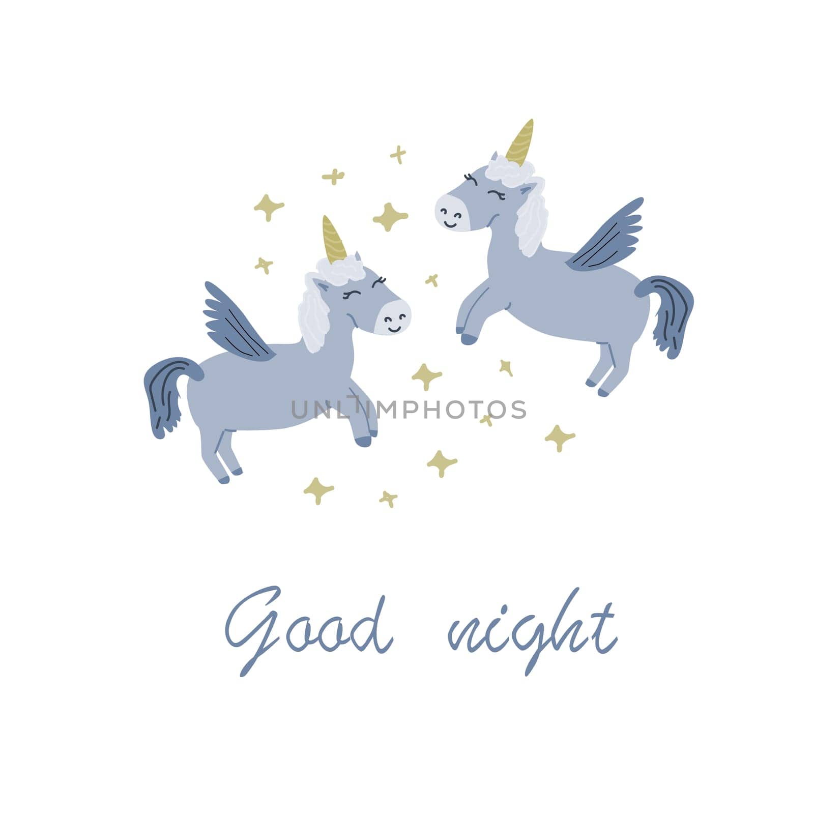 cute unicorn baby poster design. Vector illustration isolated. Can used for textile background, covers, posters.