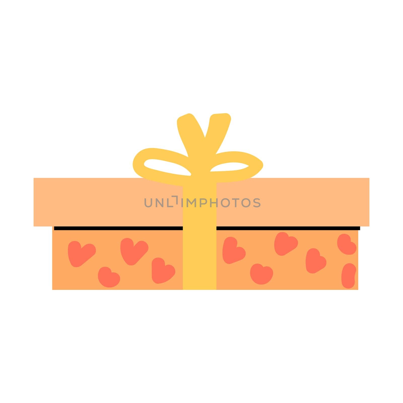 peach color box with hearths and bow isolated icon. Vector illustration can used for greeting card, banner, decoration design.