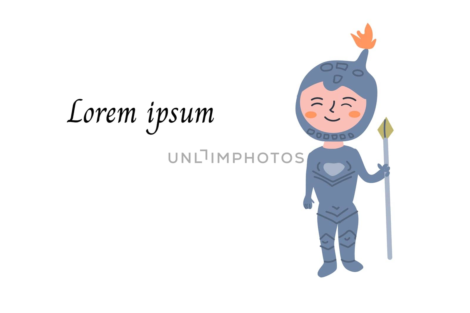 cute fairy cartoon character knight greeting card. Vector illustration isolated. Can used for childish banner.