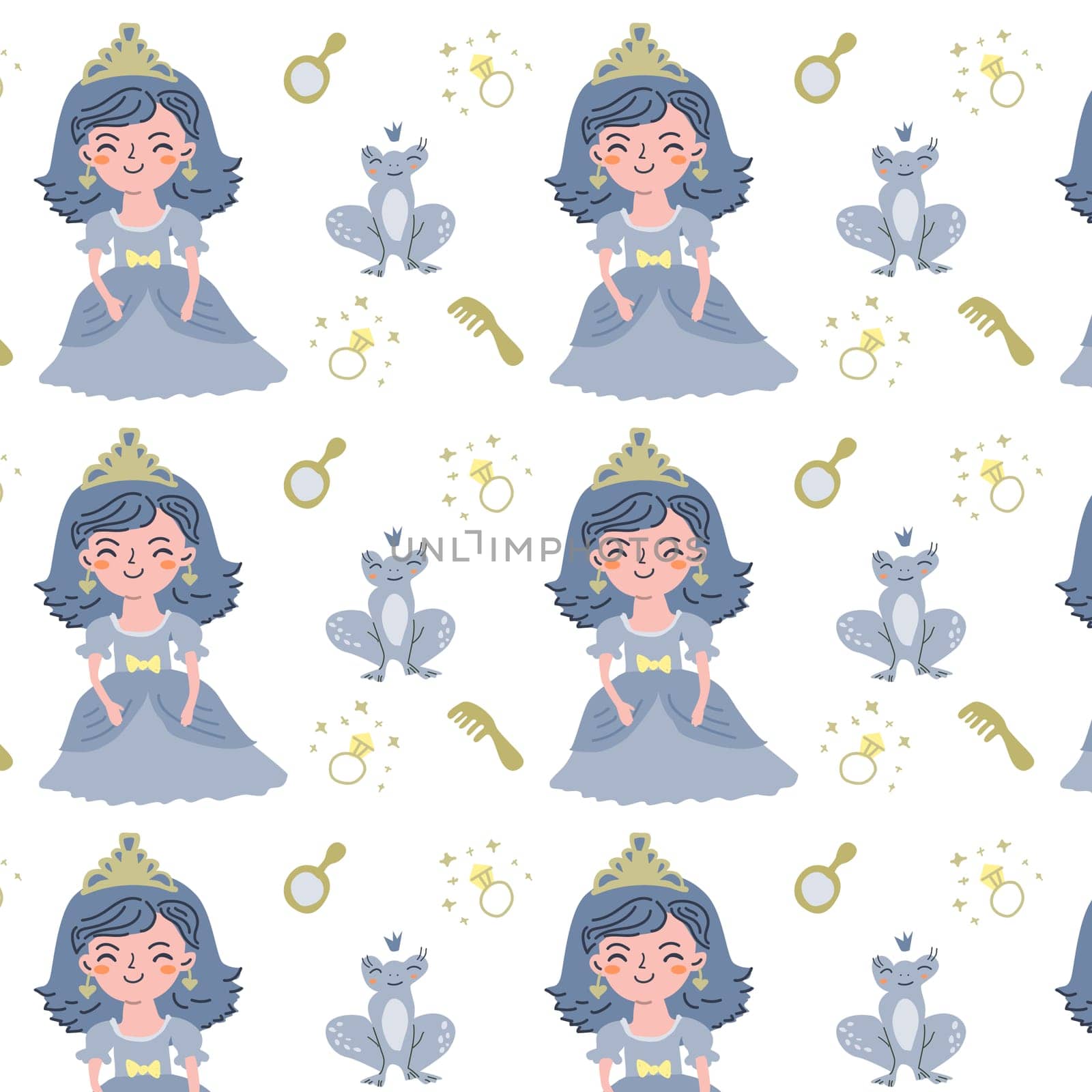 cute princess and frog seamless pattern . Vector illustration on white background