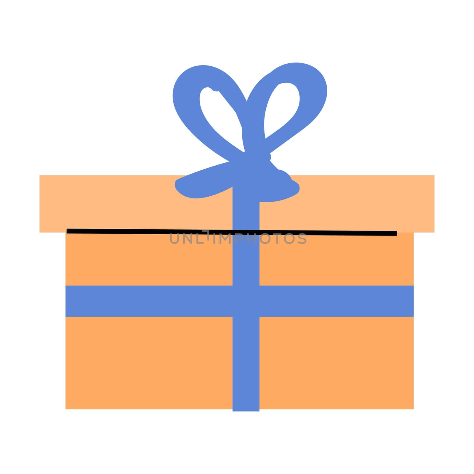 peach color gift box icon with blue bow. Vector illustration isolated. Can used for greeting card, poster, celebration banner.