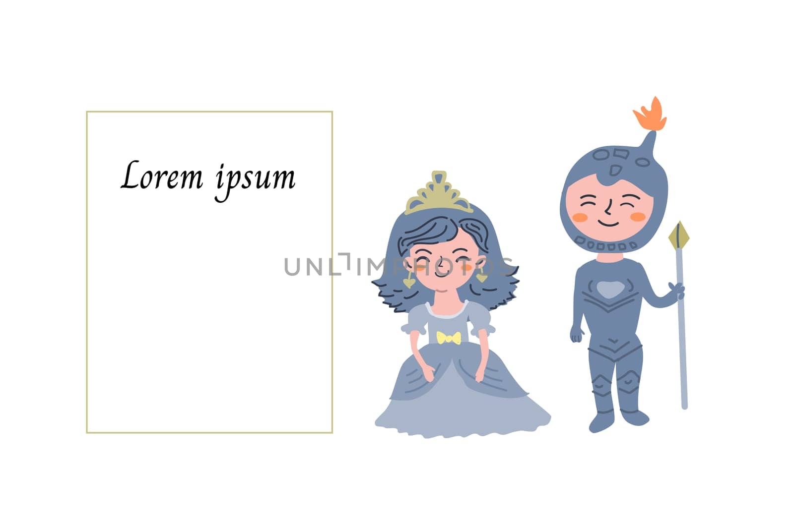 cute princess and knight cartoon fairy characters. Vector illustration in Hand drawn style. Vector for posters, greeting card, wallpapers.