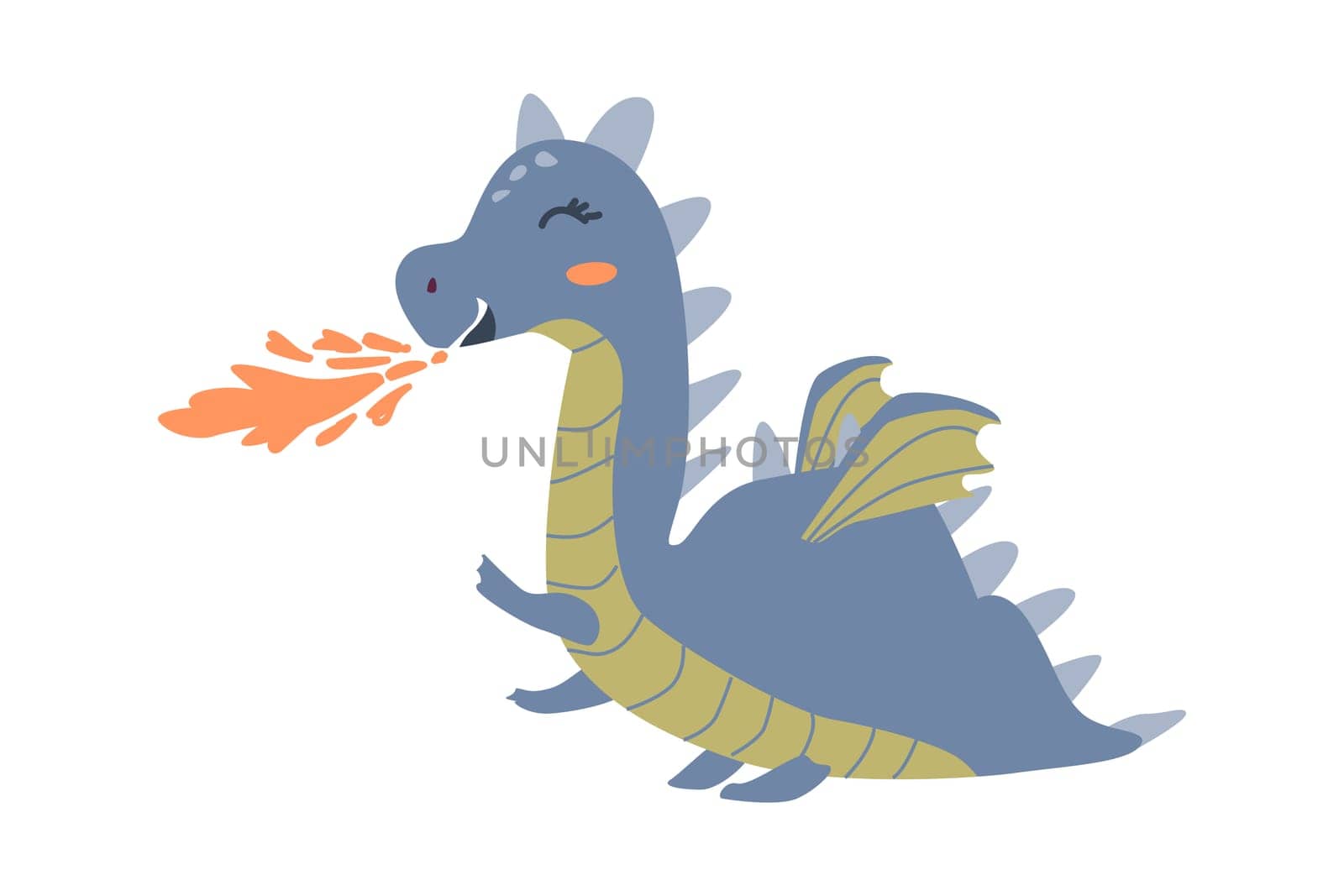 cute cartoon dragon fairy cartoon character. Vector illustration isolated.