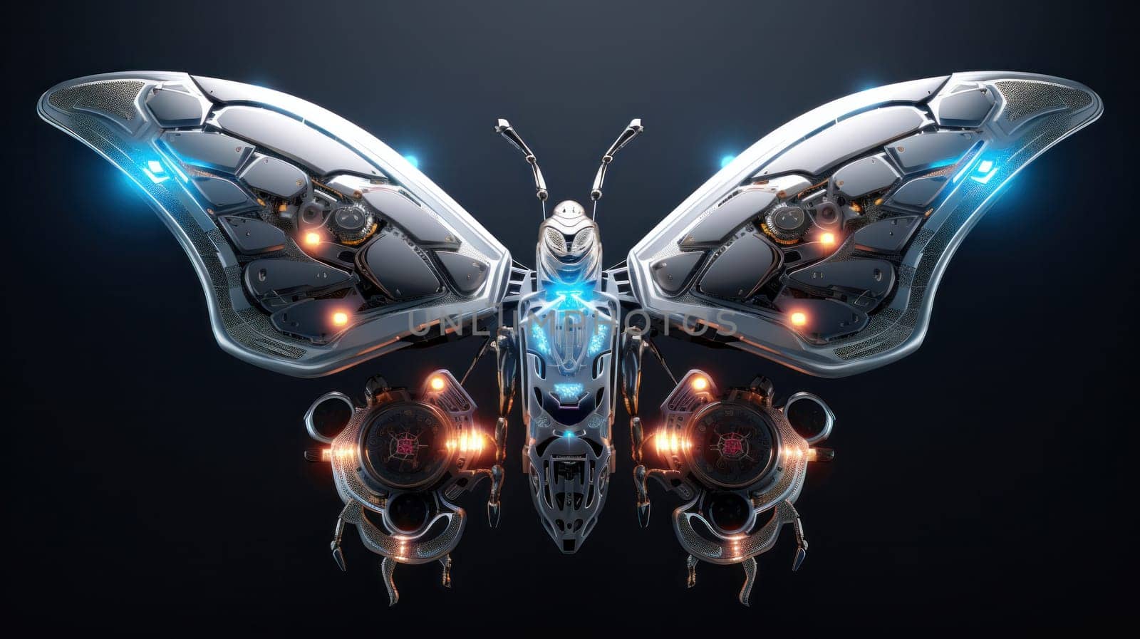High-tech Futuristic robot butterfly on a dark background