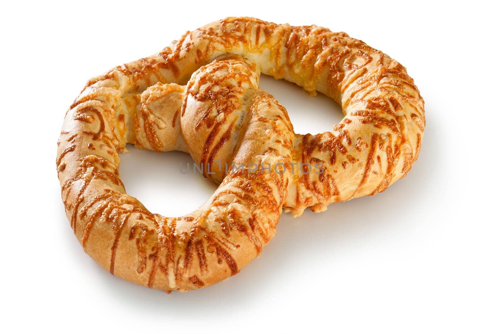 Mouthwatering image featuring a fresh and delicious bagel topped with savory cheese, presented on a clean, white background. this appetizing composition captures the essence of breakfast and culinary delight. the closeup view showcases the crispy texture of the bagel, making it a perfect choice for various culinary