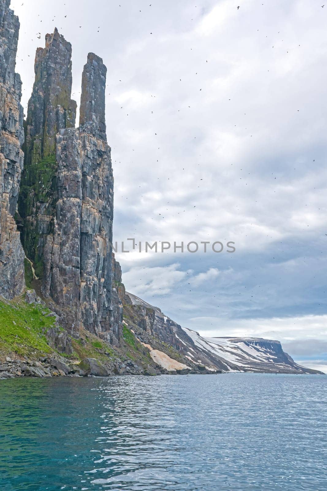 Soaring Dolomite Pinnacles of Alkefjelletof on a Remote Arctic Coastline in the Svalbard Islands