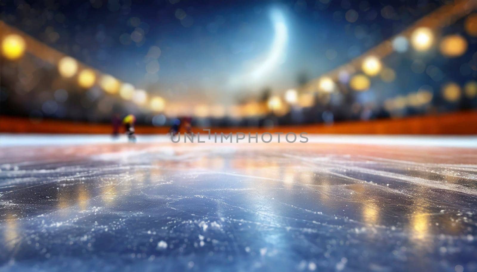 Ice skating rink in winter, blurred background. AI generated
