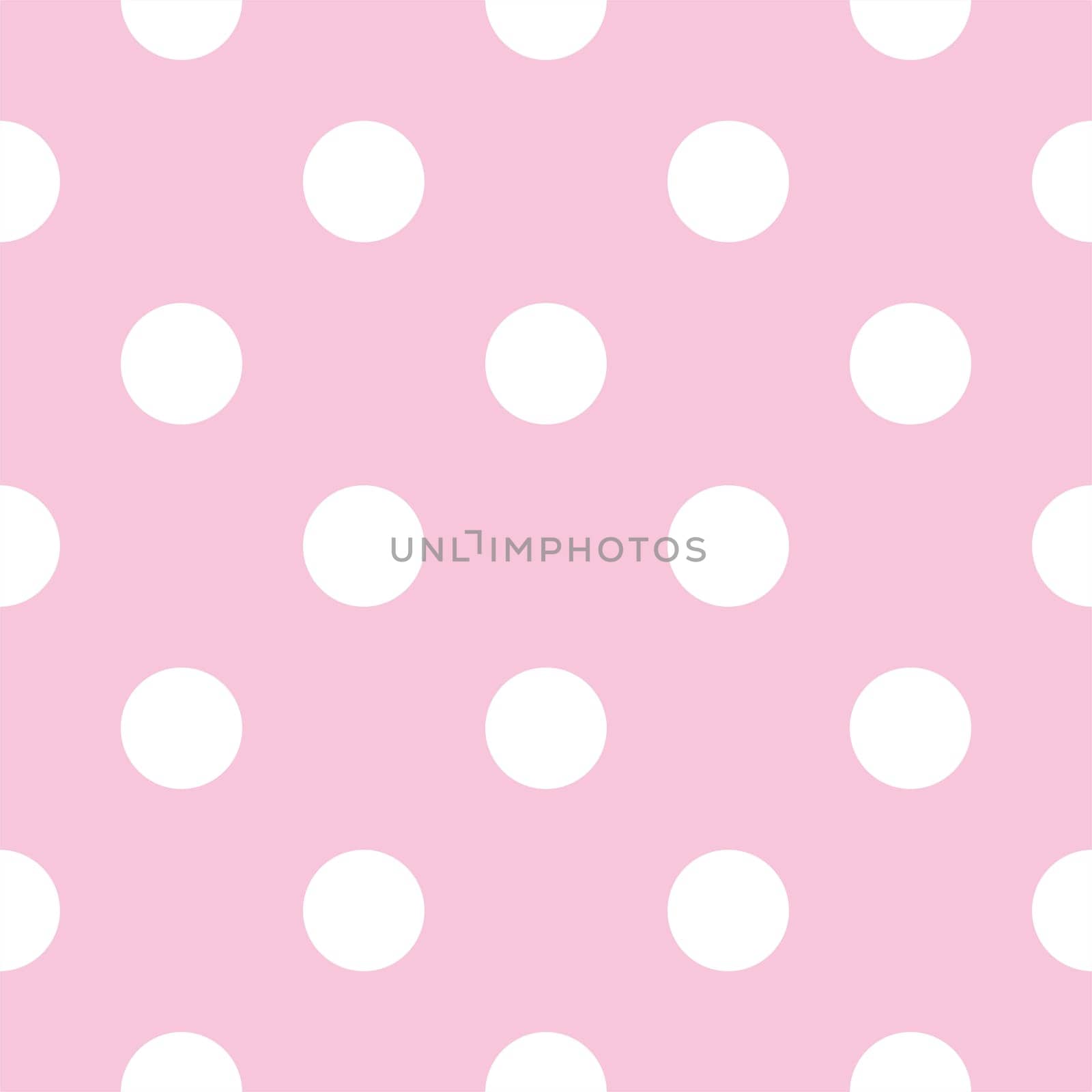 Seamless vector pattern with big white polka dots on a pastel pink background. For web design, desktop wallpaper, cards, invitations, wedding or baby shower albums, backgrounds, arts and scrapbooks.