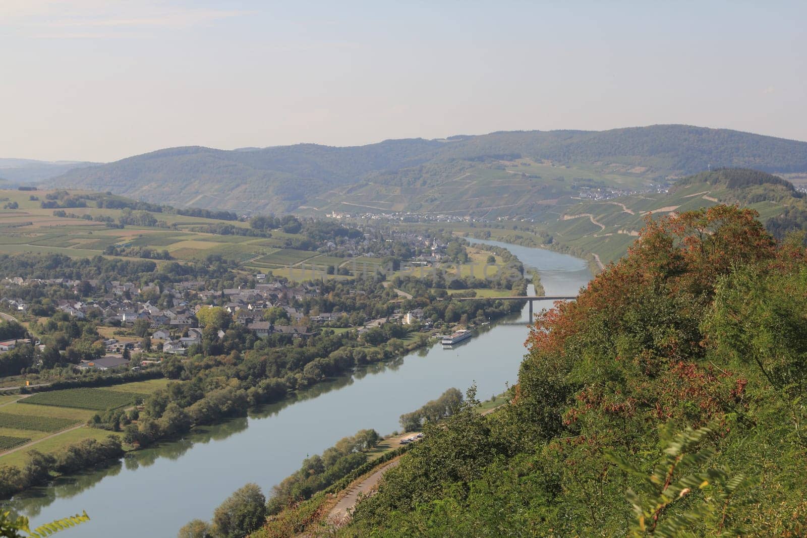 The Moselle valley near Bernkastel-Kues with the towns of Muelheim and Lieser in the background