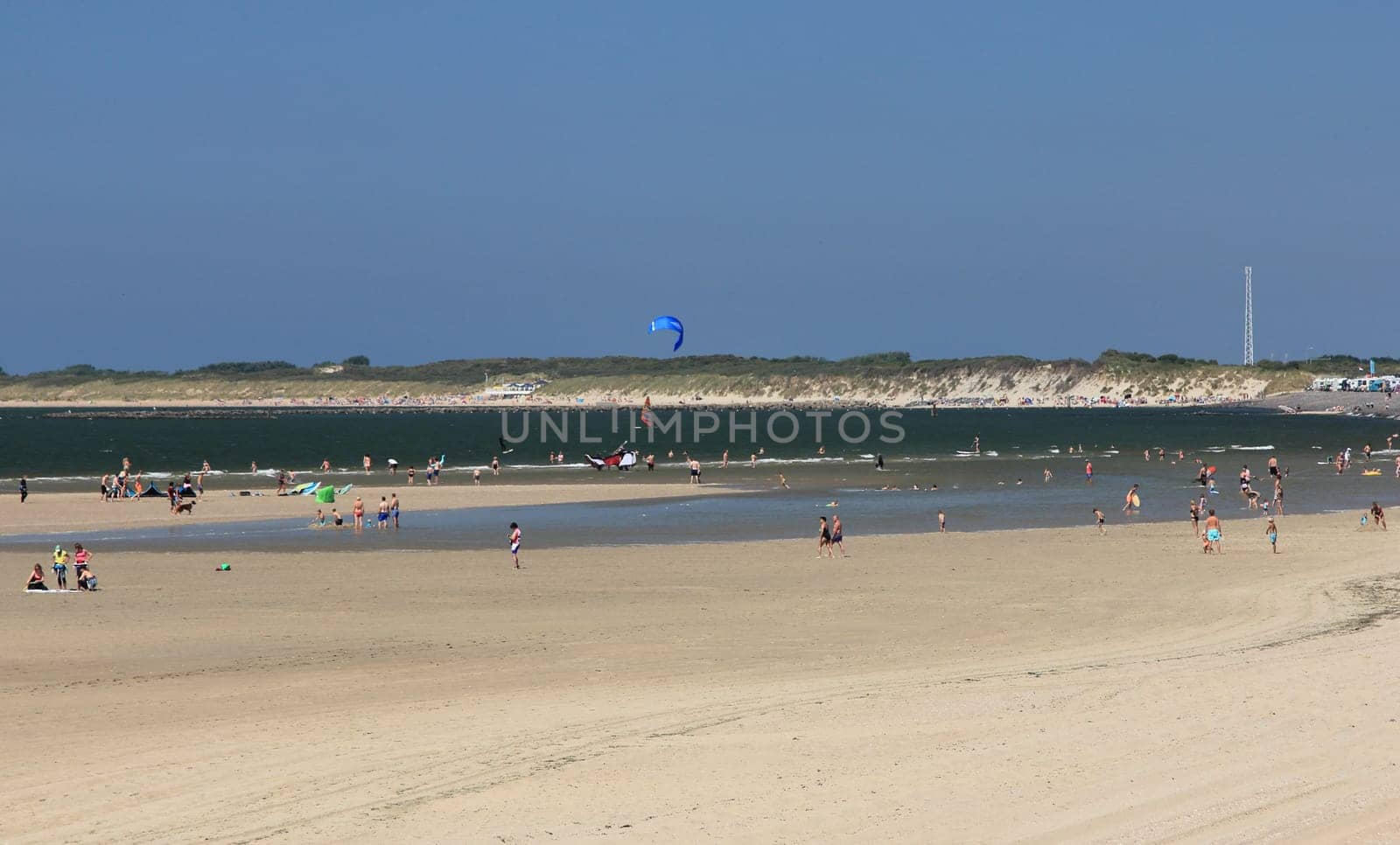 Brouwershaven, Netherlands July 14, 2018: The North Sea coast on the Brouwersdam