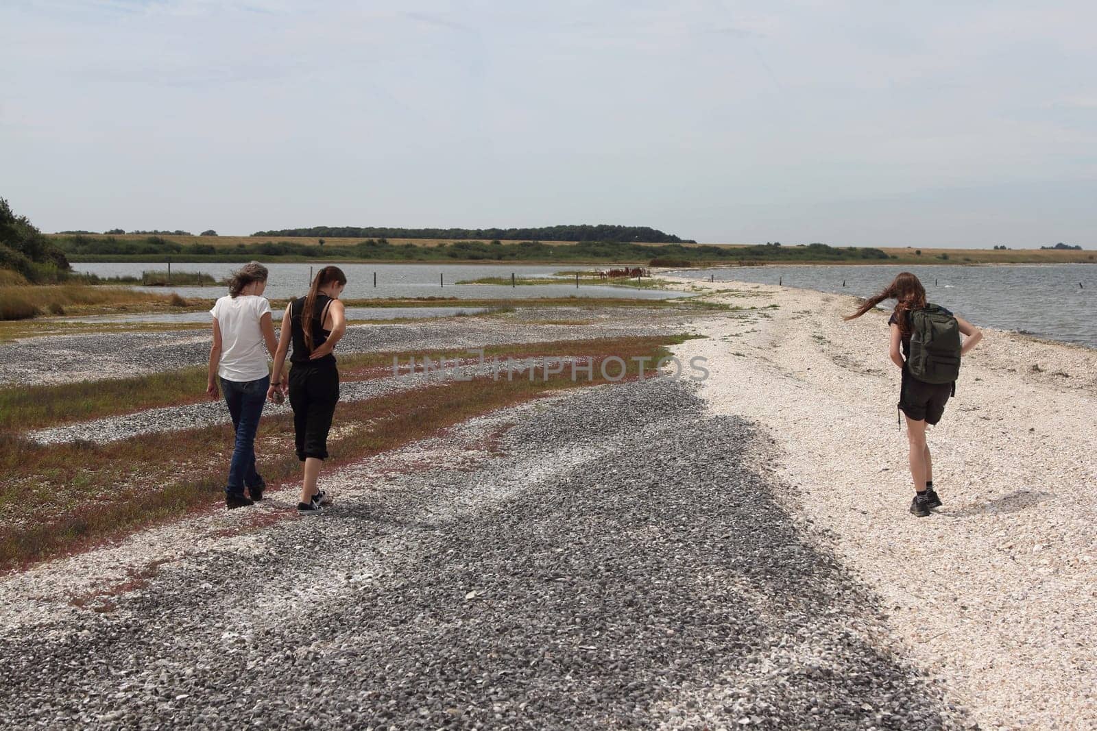 three women walking on the beach at the North Sea coast in the Netherlands