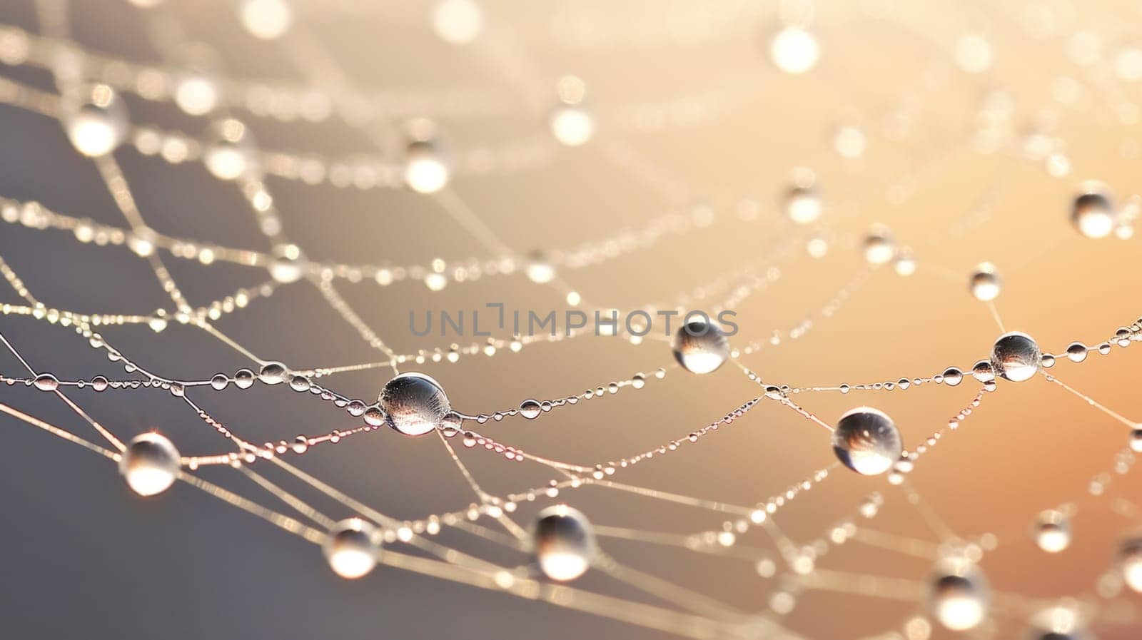Golden morning dew on spider web. Created using AI generated technology and image editing software.