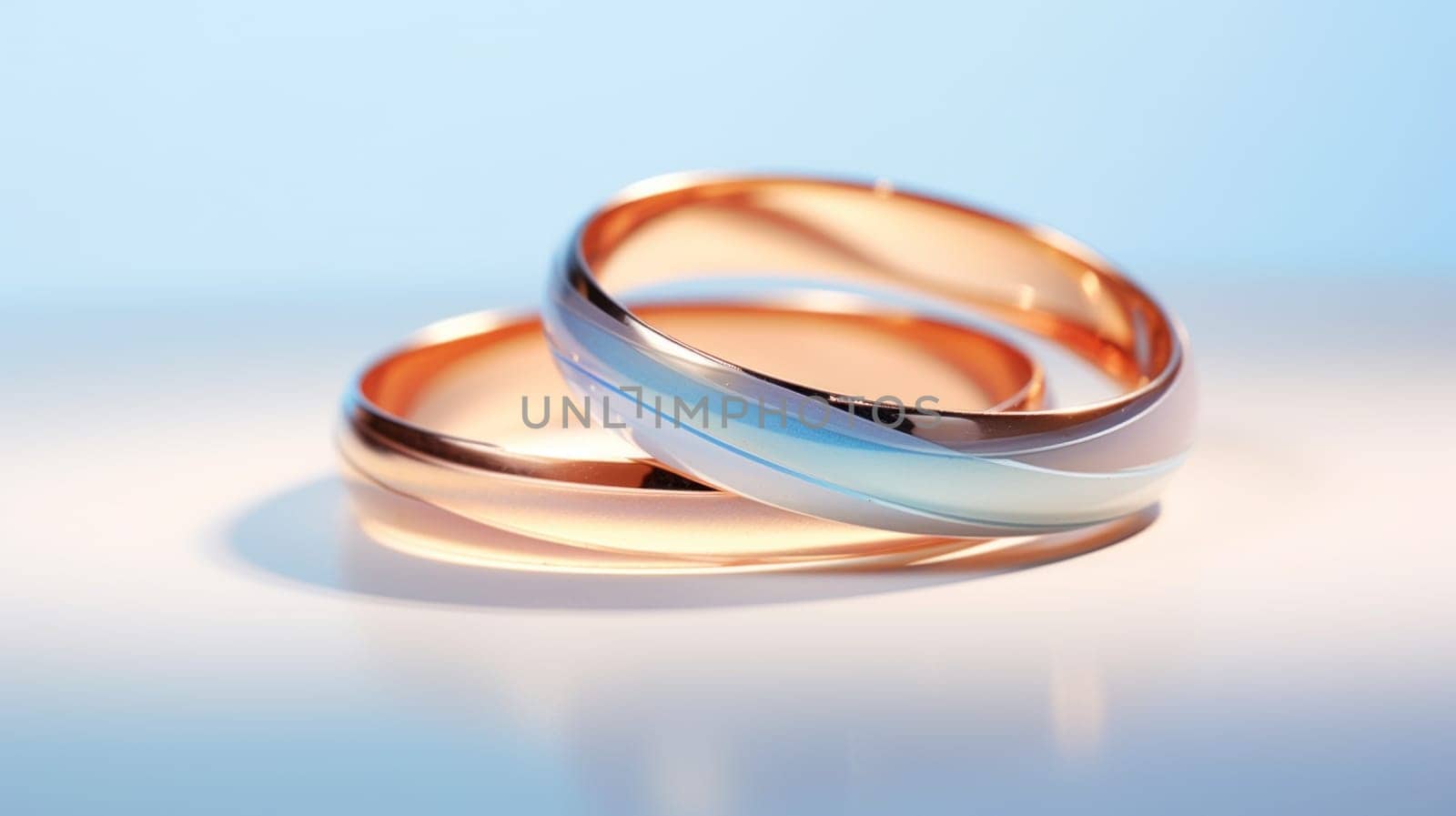 Gold and silver wedding band. Created using AI generated technology and image editing software.