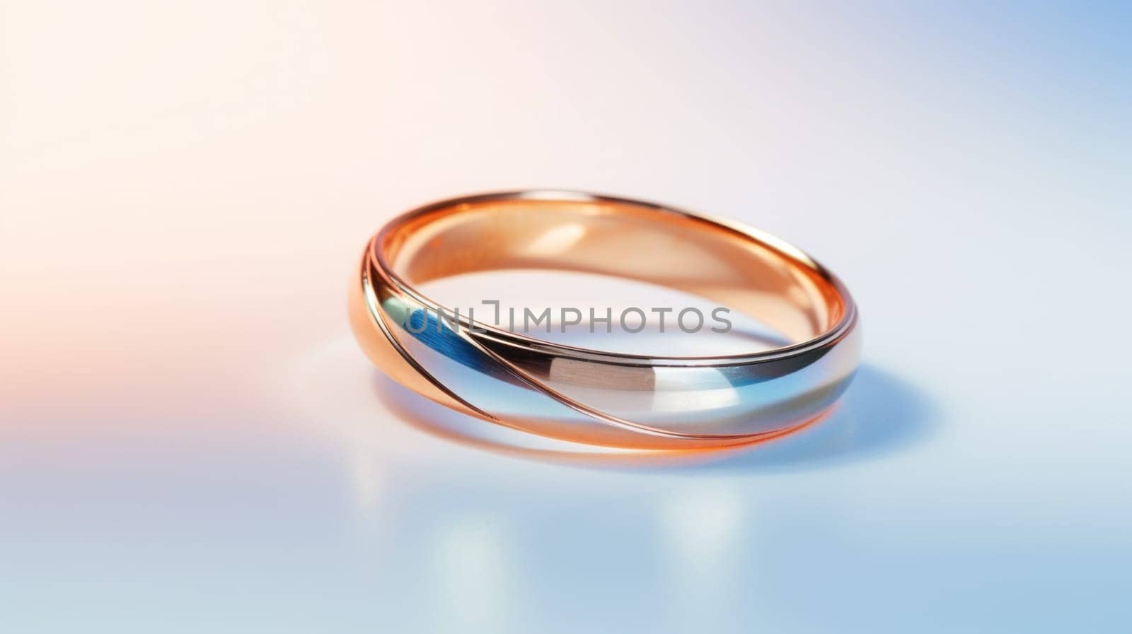 Gold and silver wedding band. Created using AI generated technology and image editing software.